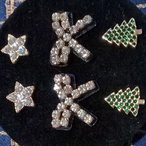 Gold and Green Crystal Holiday Earrings Set Christmas